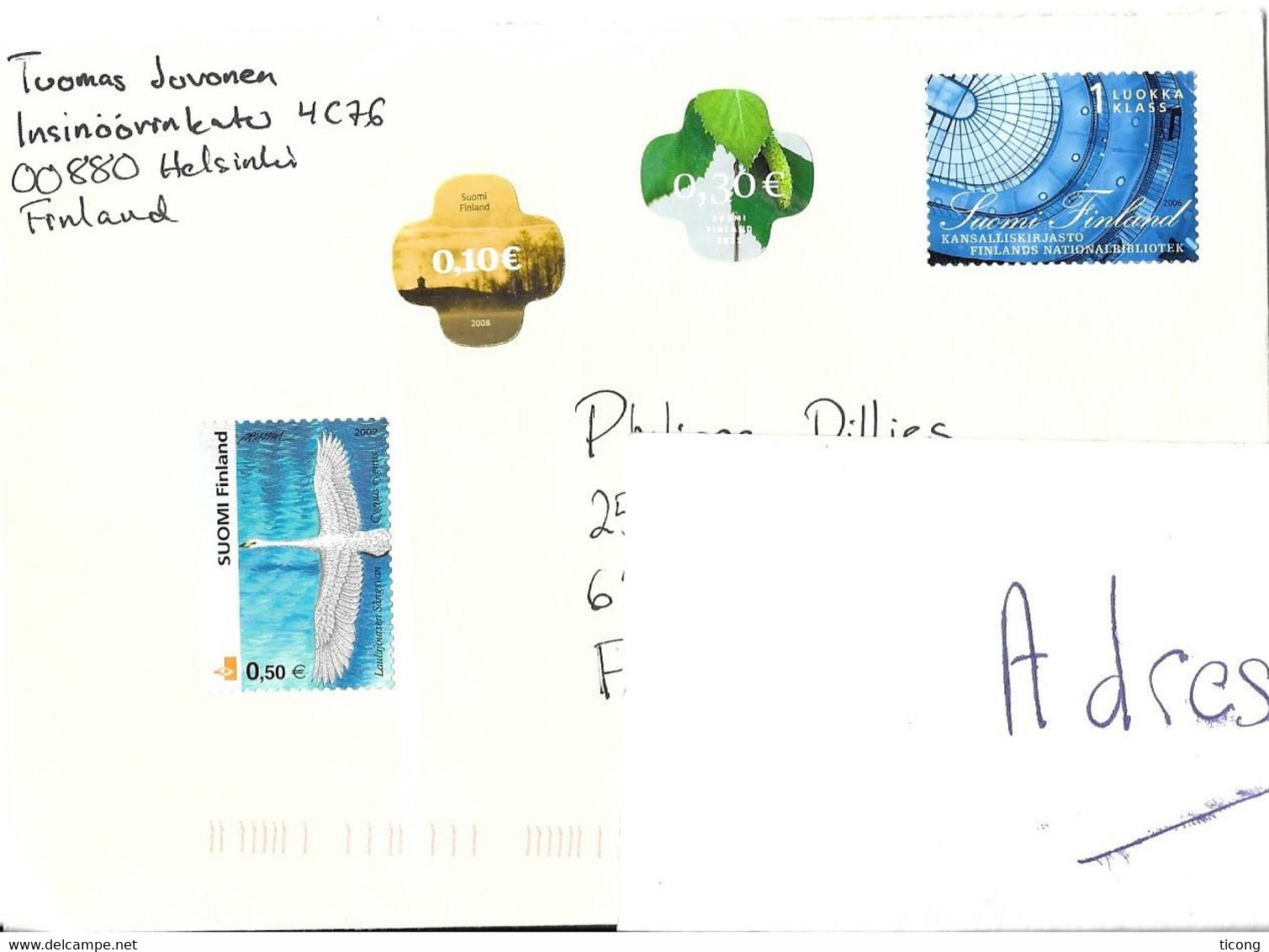 LETTRE DE FINLANDE, VOYAGEE MAIS TIMBRES NON OBLITERES, CYGNE, BIBLIHOTEQUE NATIONAL, METEOROLOGIE, FEUILLES - A VOIRe - Briefe U. Dokumente