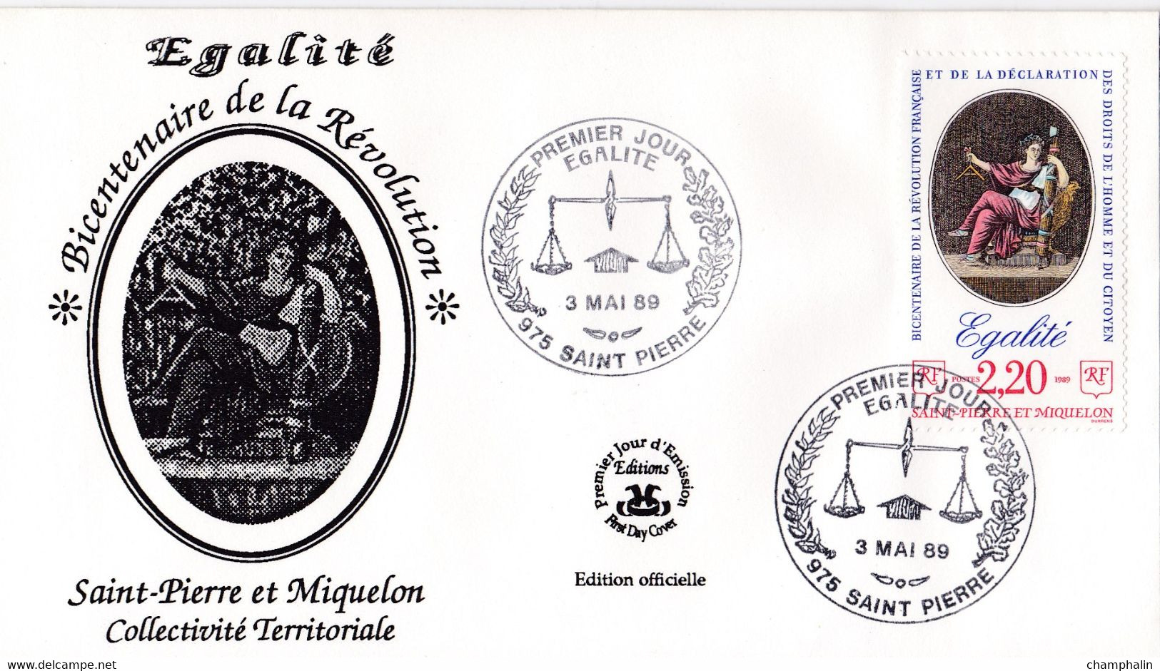 Saint-Pierre & Miquelon - Enveloppe FDC Bicentenaire De La Révolution - Egalité - CAD 3 Mai 1989 - Timbre YT 500 - FDC