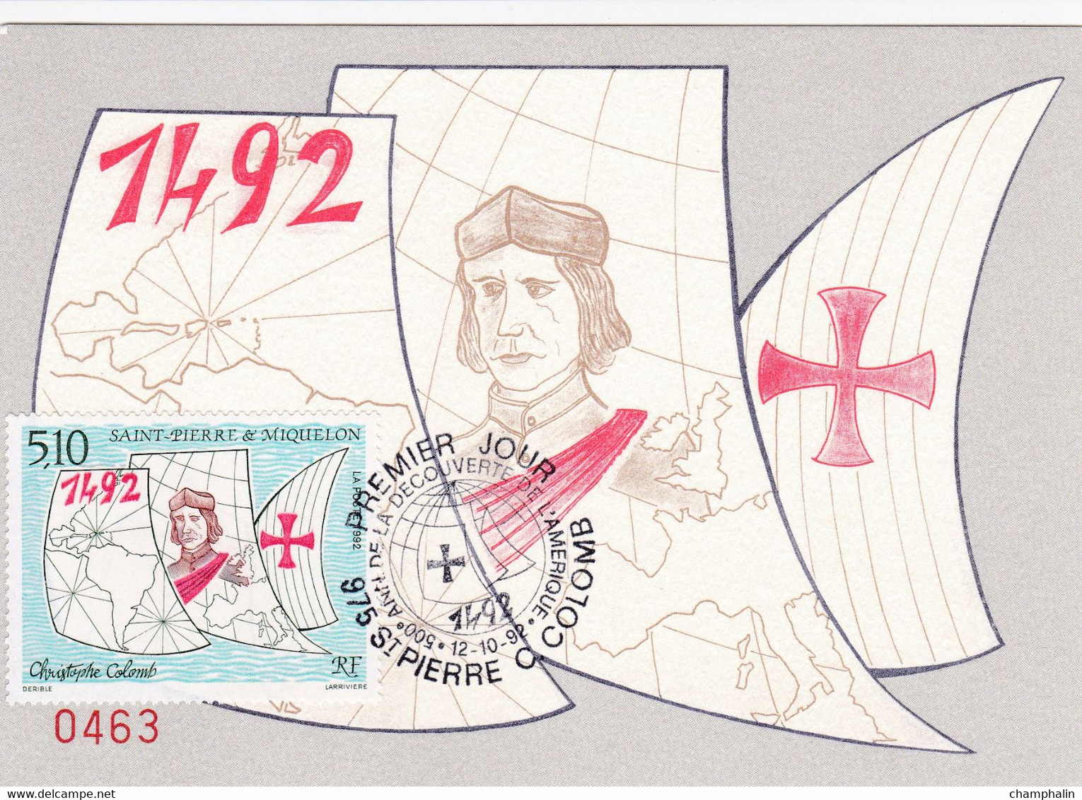 Saint-Pierre & Miquelon - Carte Maximum Christophe Colomb Découverte De L'Amérique - CAD 12 Octobre 1992 - Timbre YT 569 - Maximumkaarten