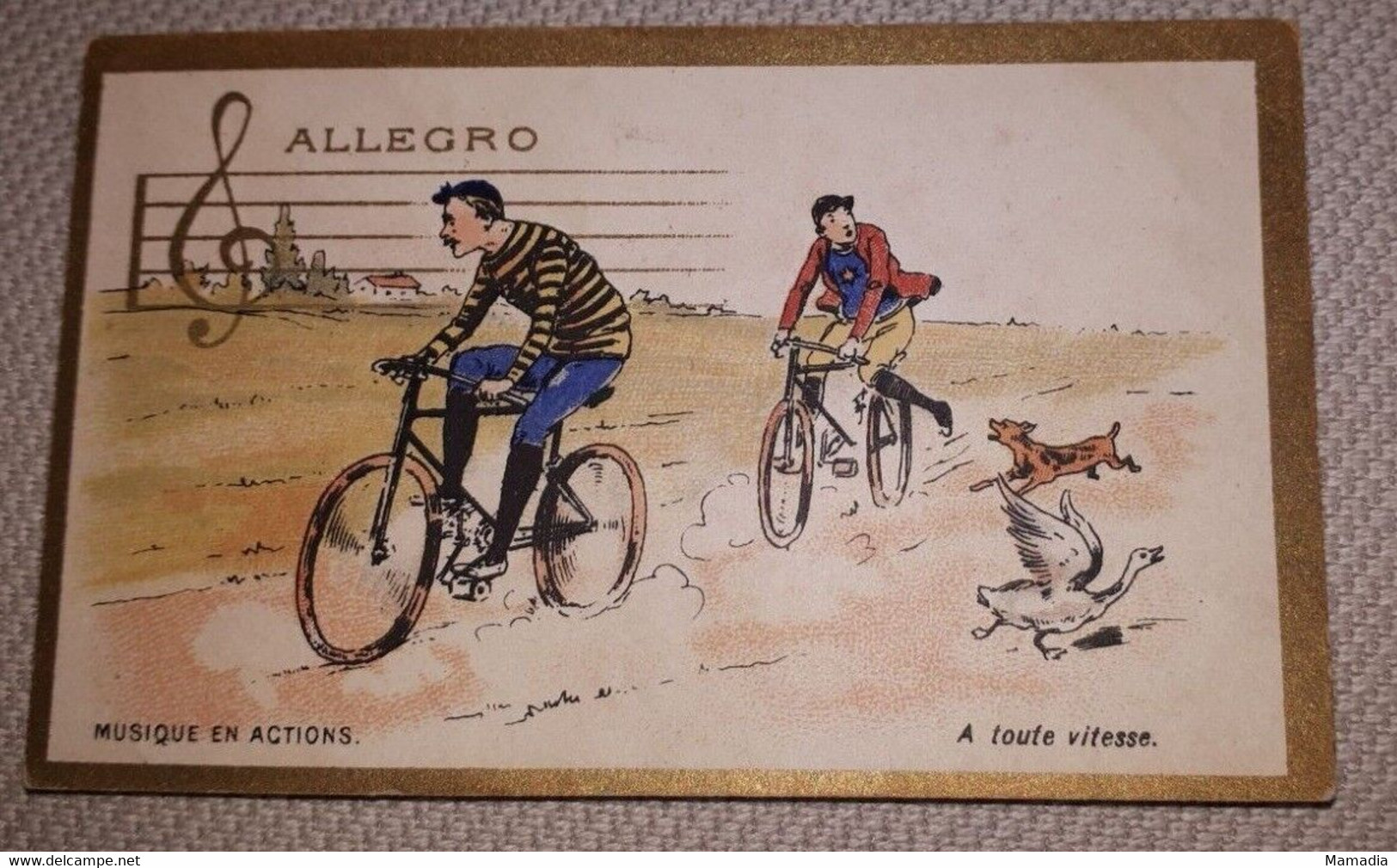 CHROMO VELO ALLEGRO MUSIQUE EN ACTIONS CYCLE CYCLISME 1890-1900 - Autres & Non Classés