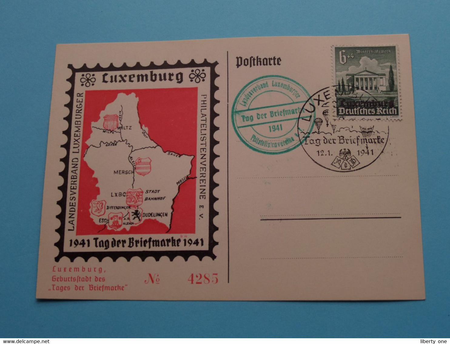 Tag Der Briefmarke 19415 F.S.P.L. > 12-1-1941 > N° 4285 LUXEMBOURG ( Voir Scan ) ! - Maximumkaarten