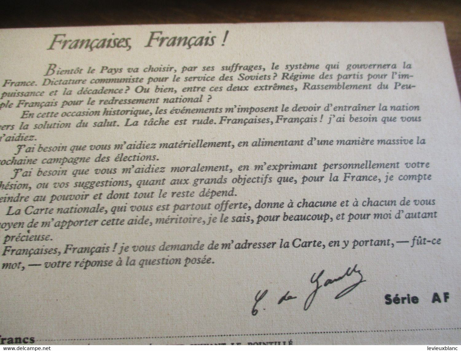 De GAULLE/ La France/ Hier, Aujourd'hui, Demain/ RPF /Campagne électorale Législatives / /Carte Nationale/1951     OL137 - 1939-45