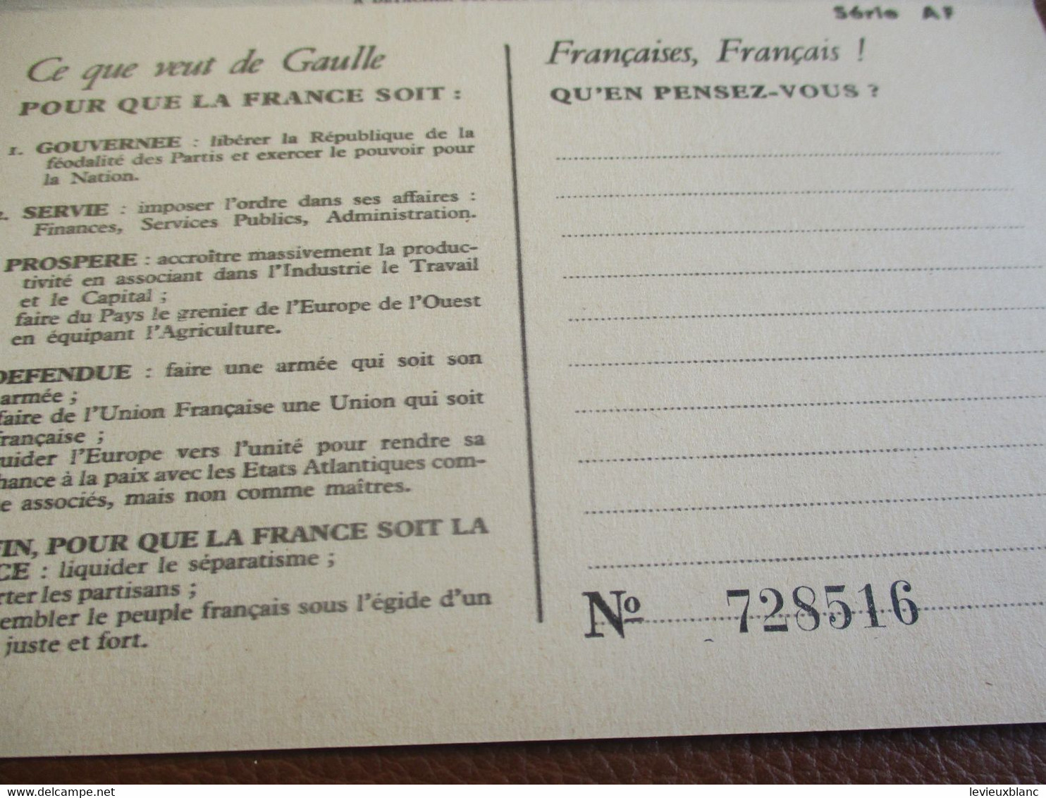De GAULLE/ La France/ Hier, Aujourd'hui, Demain/ RPF /Campagne électorale Législatives / /Carte Nationale/1951     OL137 - 1939-45
