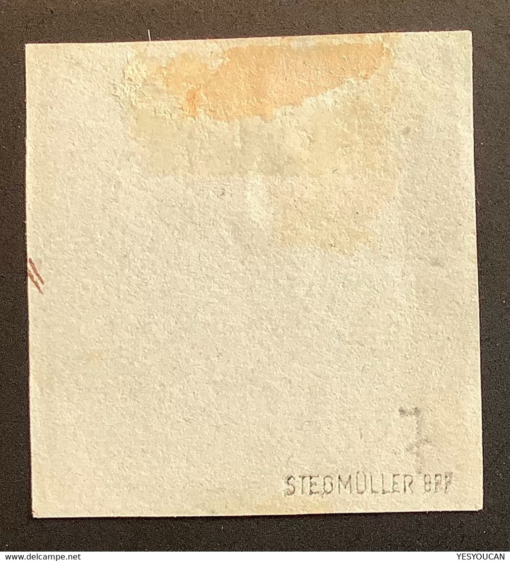 Mi 7 BREITRANDIG ! & TADELLOS  Geprüft Stegmüller BPP 1853 6 Kr Gelb Gestempelt 87 MANNHEIM Briefstück  (Bade XF Baden - Gebraucht