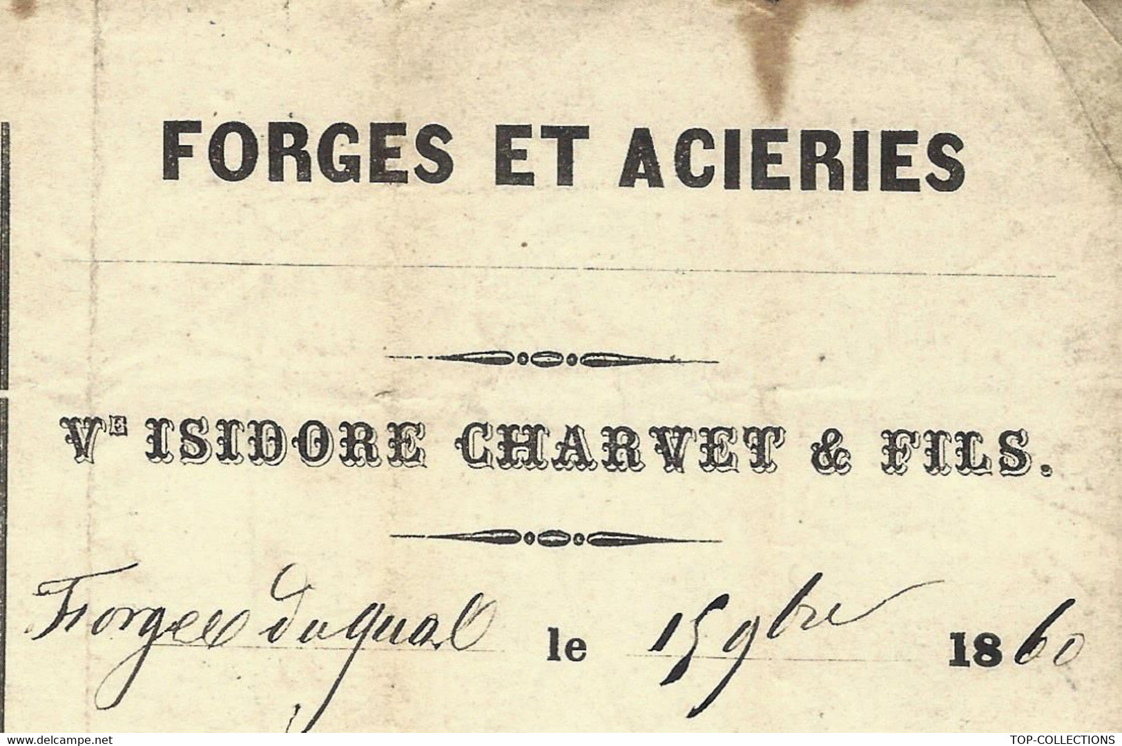 1860 FORGES ET ACIERIES VEUVE ISIDORE CHARVET & Fils  « Le Gua » Rénage Isère LETTRE DE VOITURE ROULAGE TRANSPORT - 1800 – 1899