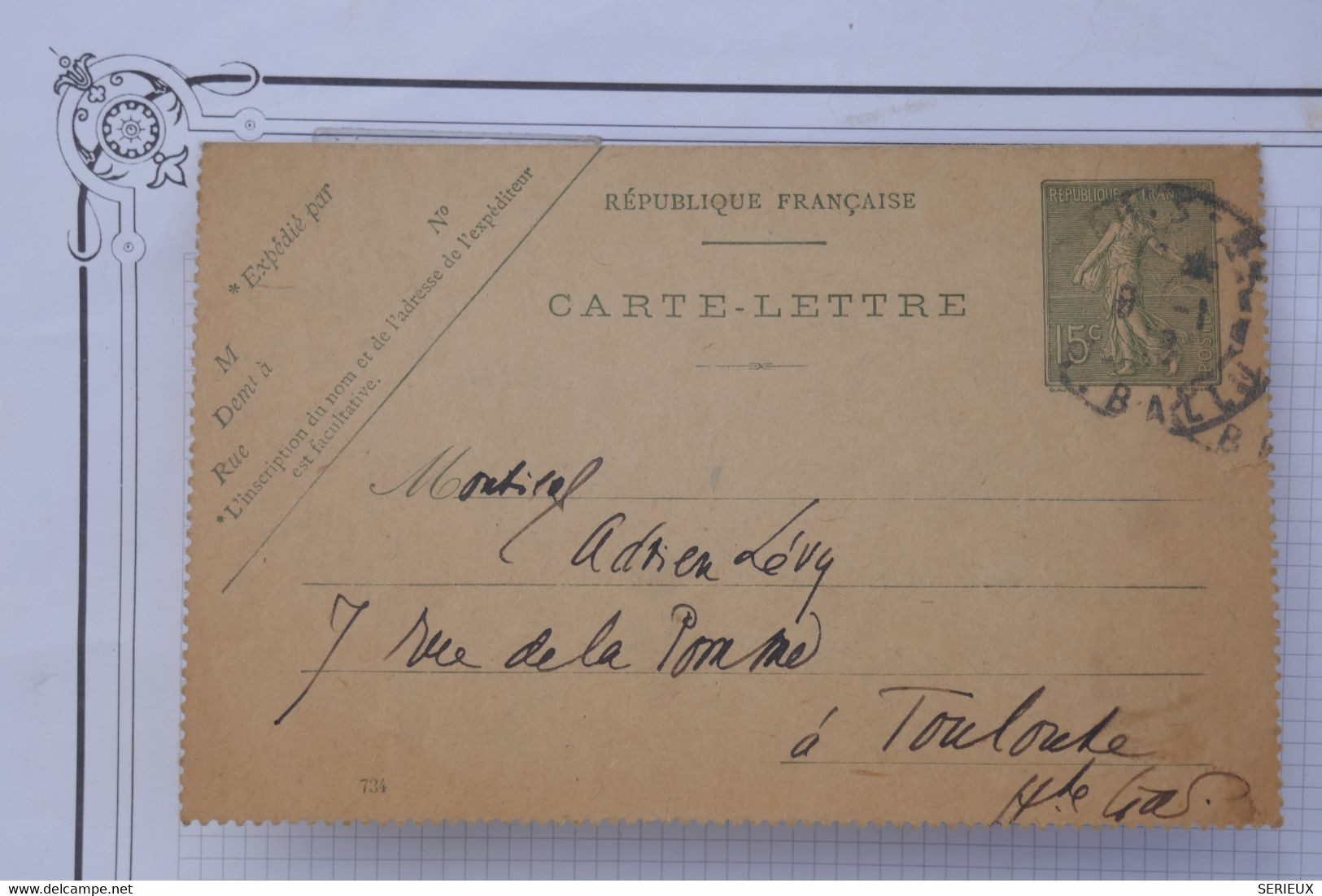 BF5 FRANCE CARTE ENTIER  DOUBLE SEMEUSE 1909 A  TOULOUSE   + AFFRANCH. INTERESSANT - Other & Unclassified