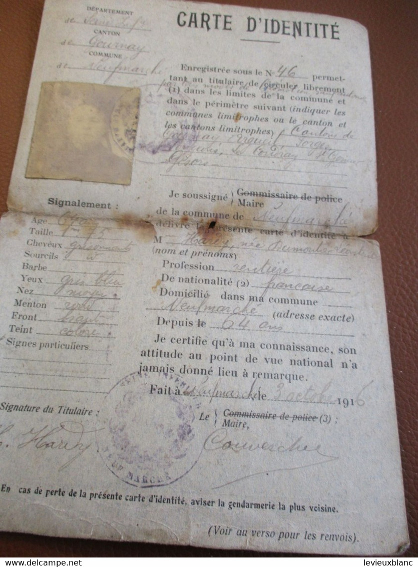 Carte D'Identité/Visas De L'autorité Militaire /Neufmarché/Gournay/Seine Inférieure/Hardy Née Dumontier/1916  OL139 - 1914-18