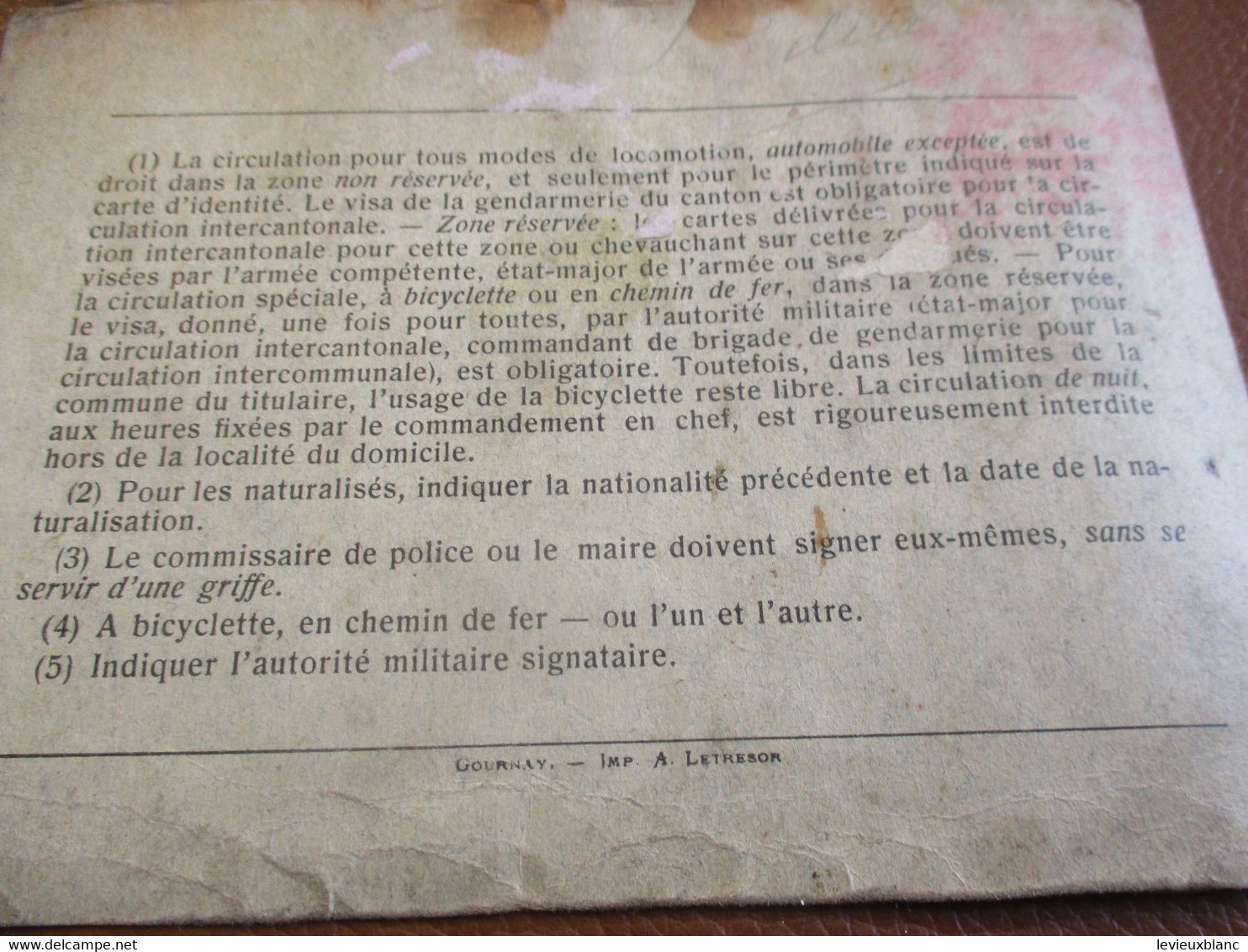 Carte d'Identité/Visas de l'autorité Militaire /Neufmarché/Gournay/Seine Inférieure/Hardy née Dumontier/1916  OL139