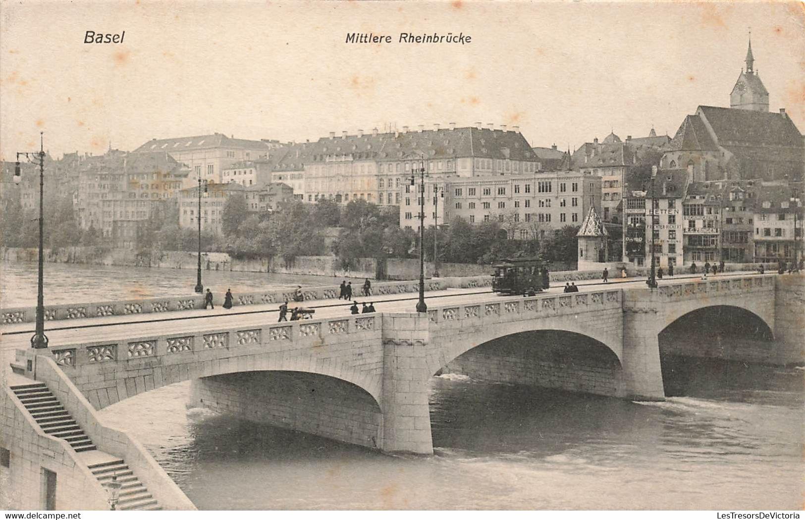 CPA Basel - Mittlere Rheinbrucke - Tramway Sur Le Pont - Rathe Fehlmann - Bâle