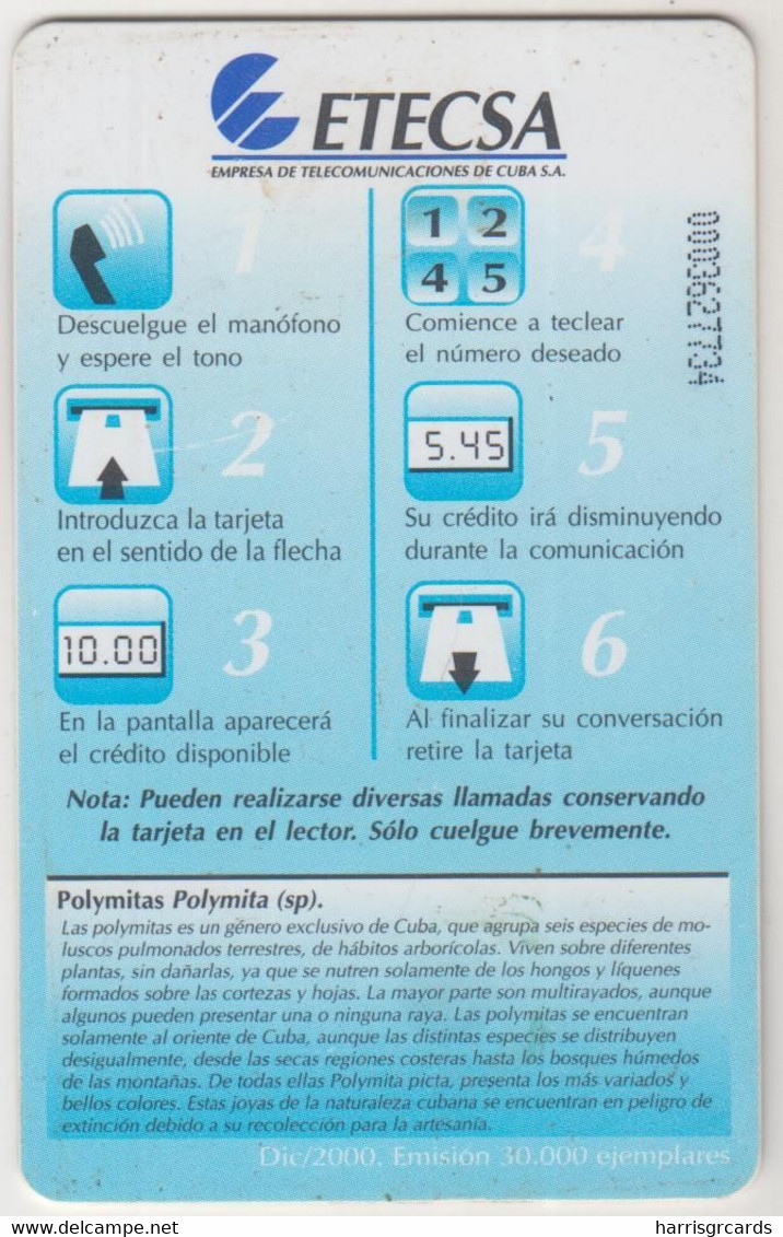 CUBA - Polymitas Polymita (Snail), 20 $, Tirage 30.000, 12/00, Used - Cuba