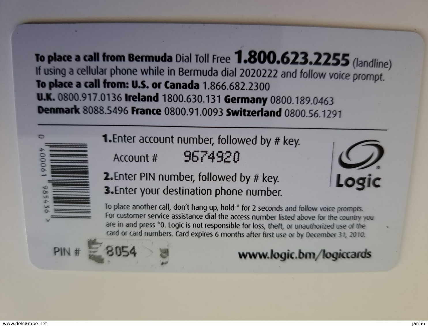 BERMUDA  $ 5,-  LOGIC/  MORE TALK TIME /   PREPAID CARD  Fine USED  **11290** - Bermuda