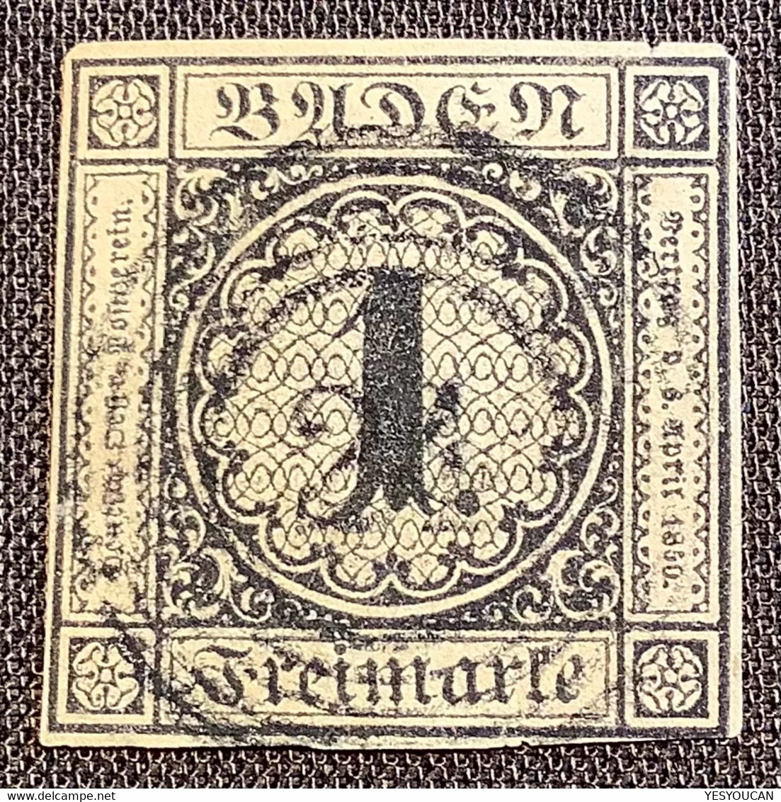 Mi 1b Geprüft Stegmüller BPP,  Baden 1851 1 Kr Braun = 2. Auflage Gestempelt 24 Carlsruhe (Karlsruhe Bade Signé - Oblitérés