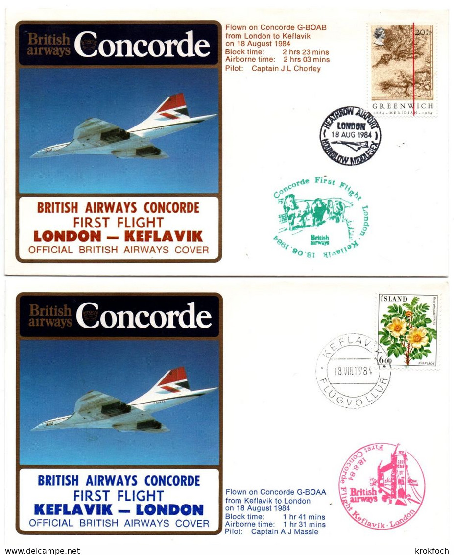 London Keflavik AR 1984 - Concorde BA - First Flight 1er Vol Erstflug - Island Iceland - Brieven En Documenten