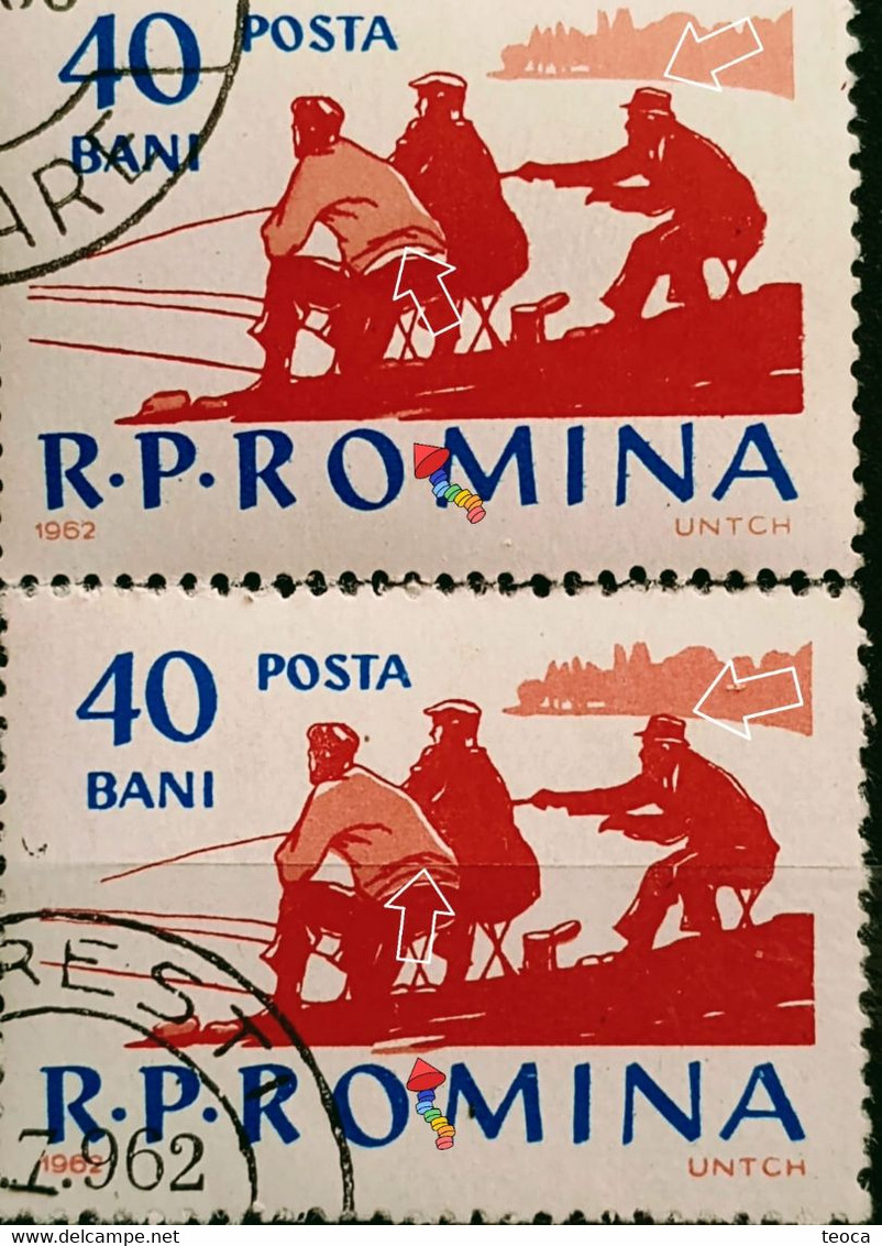 Errors Romania 1962, Mi 2080 , Fishing, Fishermen, Fishermen Displaced From The Picture - Plaatfouten En Curiosa