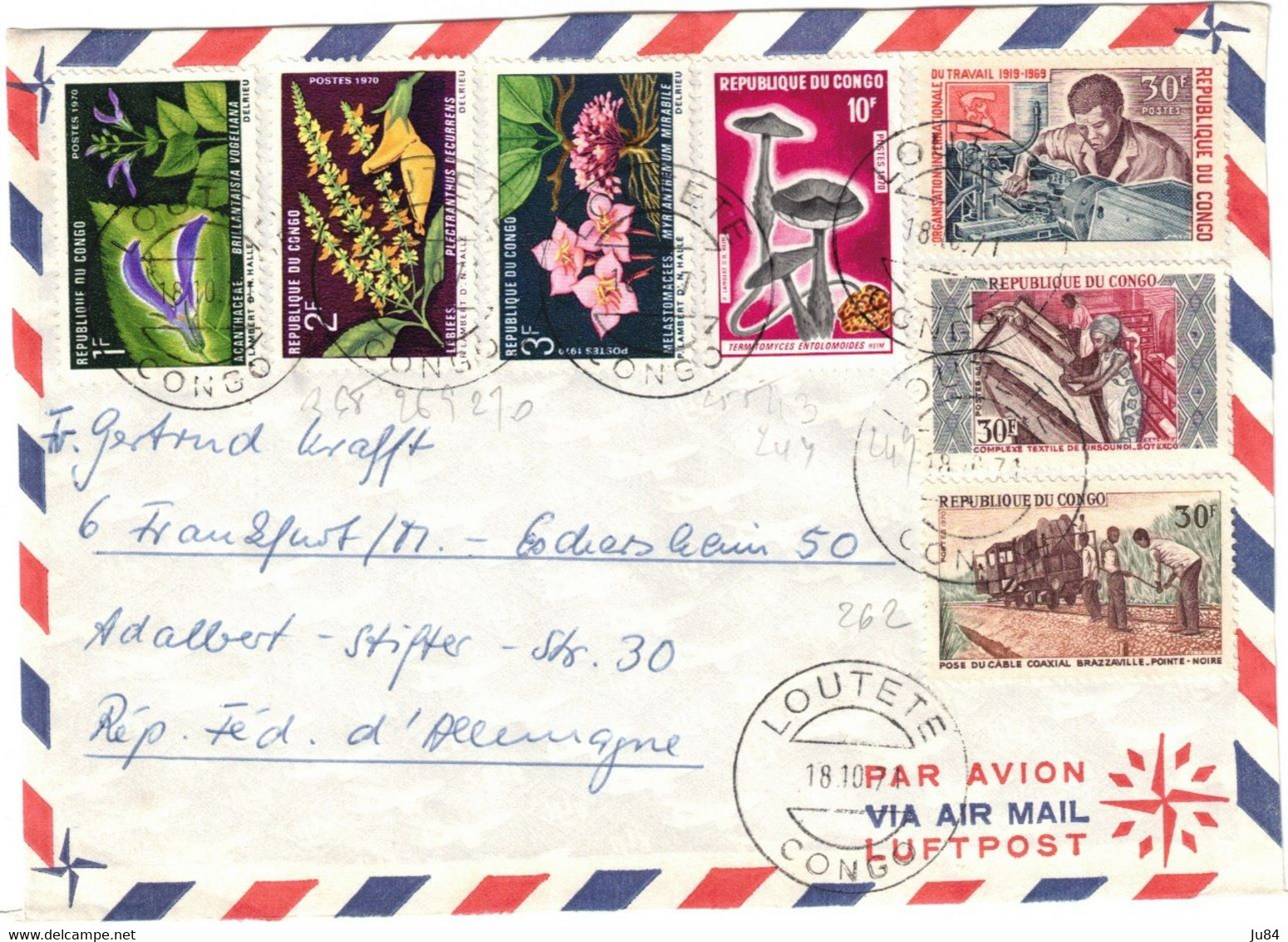 Congo - Brazaville - Loutete - Devant De Lettre Avion Pour L'Allemagne - Bel Affranchissement - Fleurs & Métiers - 1971 - Usados