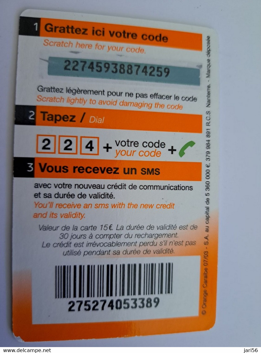 Phonecard St Martin French  ORANGE / 15 UNITS / DATE  / NO /  USED  CARD   **11349  ** - Antilles (Françaises)