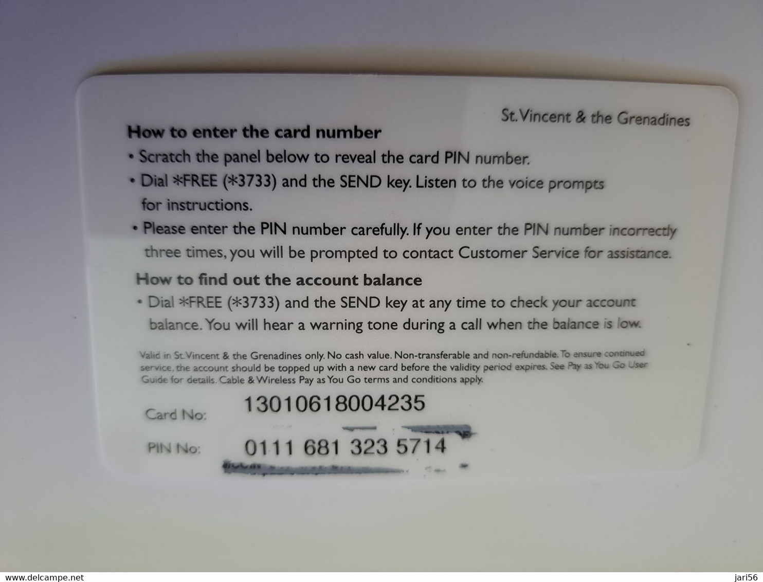 ST VINCENT & GRENADINES   $40,-  PAY AS YOU GO   Prepaid  THICK CARD    Fine Used Card  ** 11358** - Saint-Vincent-et-les-Grenadines