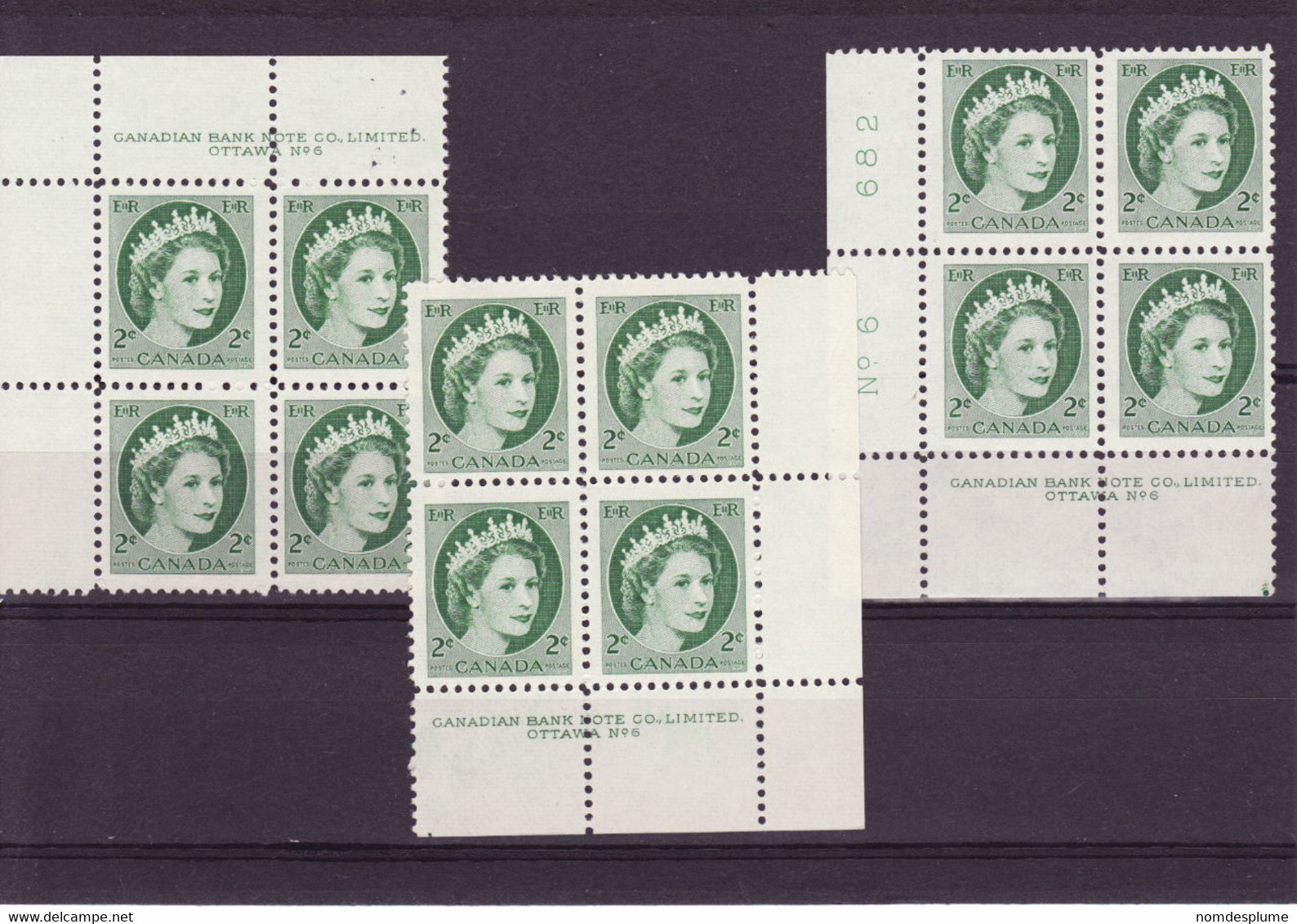 7849) Canada QE II Wilding Block Mint No Hinge Plate 6 - Plattennummern & Inschriften