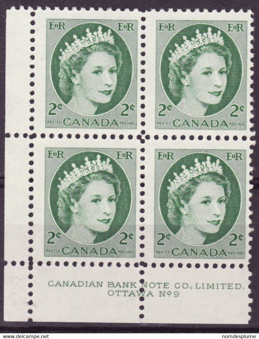 7851r) Canada QE II Wilding Block Mint No Hinge Plate 9n - Plattennummern & Inschriften