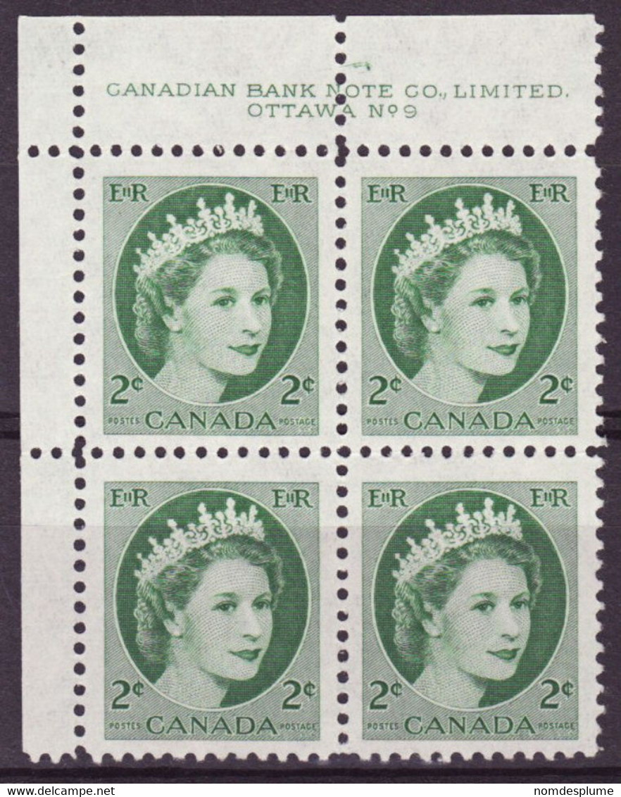 7852) Canada QE II Wilding Block Mint No Hinge Plate 9 - Plattennummern & Inschriften