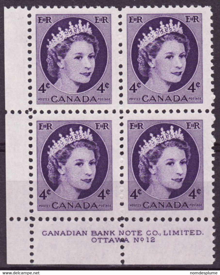 7871) Canada QE II Wilding Block   Mint No Hinge Plate 12n - Num. Planches & Inscriptions Marge