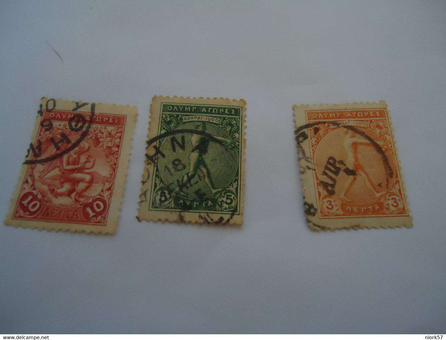 GREECE USED STAMPS  3 OLYMPIC GAMES 1906     POSTMARK - Summer 1896: Athens