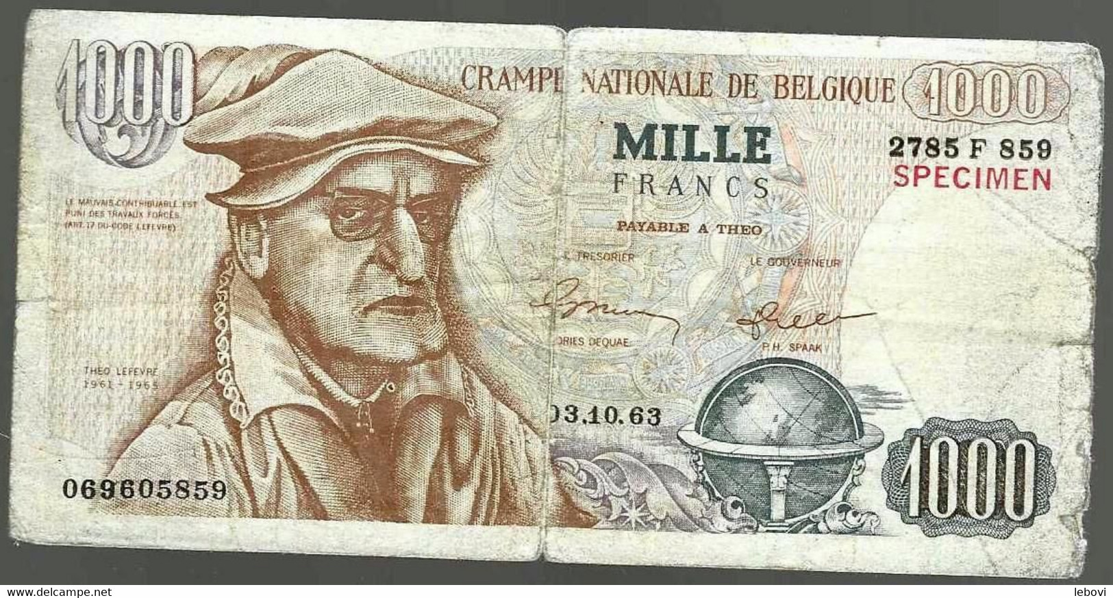 BELGIQUE  Billet De 1000 FR « Théo Lefèvre » - Billet De Propagande électorale » - [ 8] Specimen