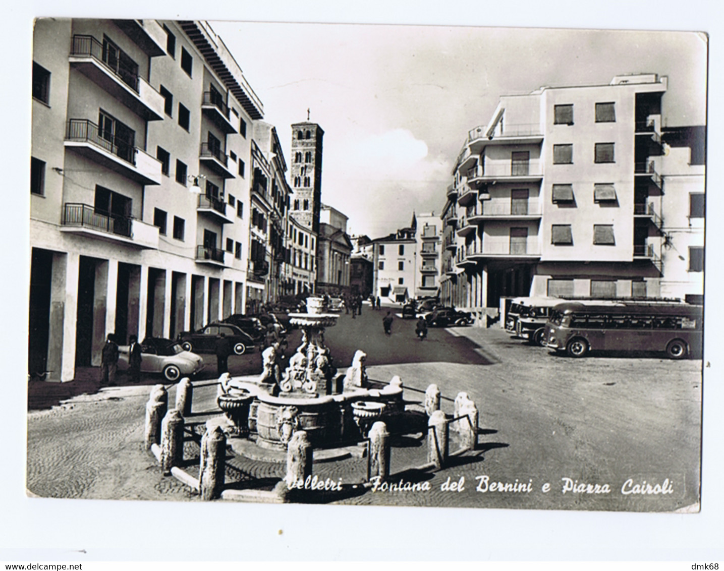 VELLETRI - FONTANA DEL BERNINI E PIAZZA CAIROLI / AUTOBUS - ED. PIETROSANTI - SPEDITA 1958 (12098) - Velletri