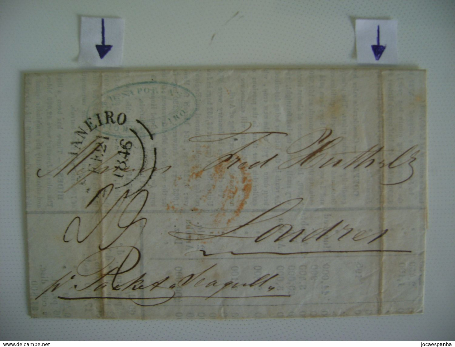 BRAZIL / BRASIL - MARITIME LETTER WITH POSTAL MARK SENT FROM RIO DE JANEIRO TO LONDON IN 1846 IN THE STATE - Covers & Documents