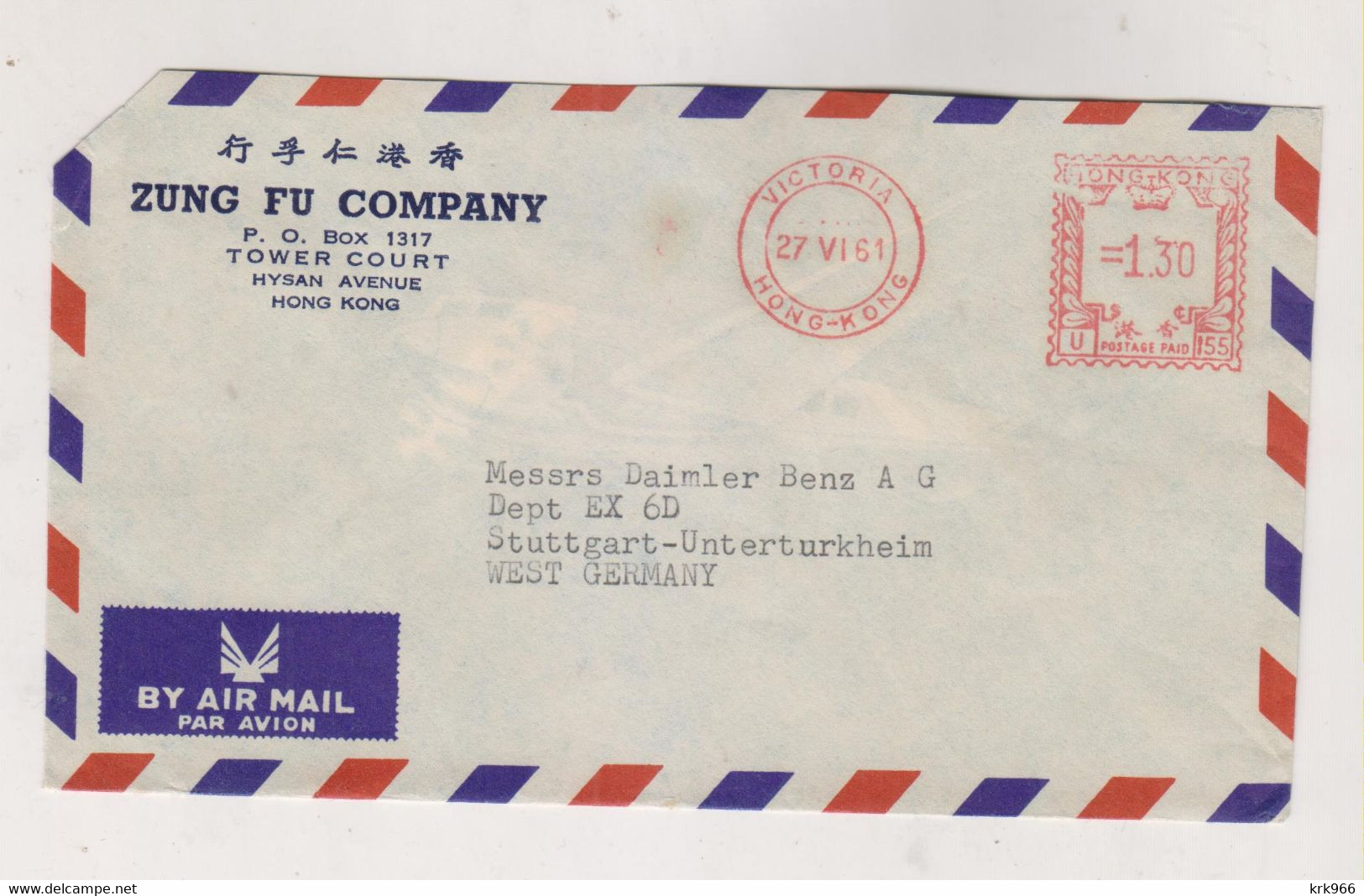 HONG KONG 1961  Airmail Cover To Germany Meter Stamp - Brieven En Documenten