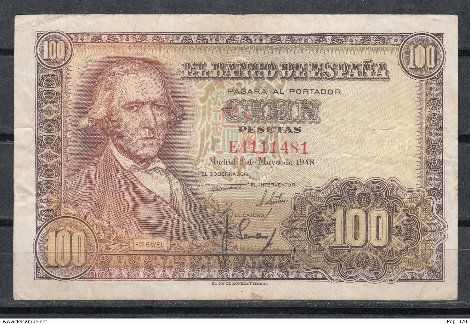 ESPAÑA - BILLETE DE 100 PESETAS DE 1948 DEDICADO A FRANCISCO BAYEU - 100 Peseten