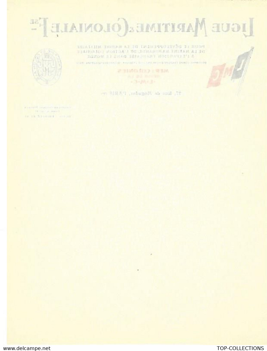 EMPIRE FRANÇAIS NAVIGATION COLONIES  Papier Entête  LIGUE MARITIME ET COLONIALE FRANCAISE Paris  VOIR SCANS - 1900 – 1949