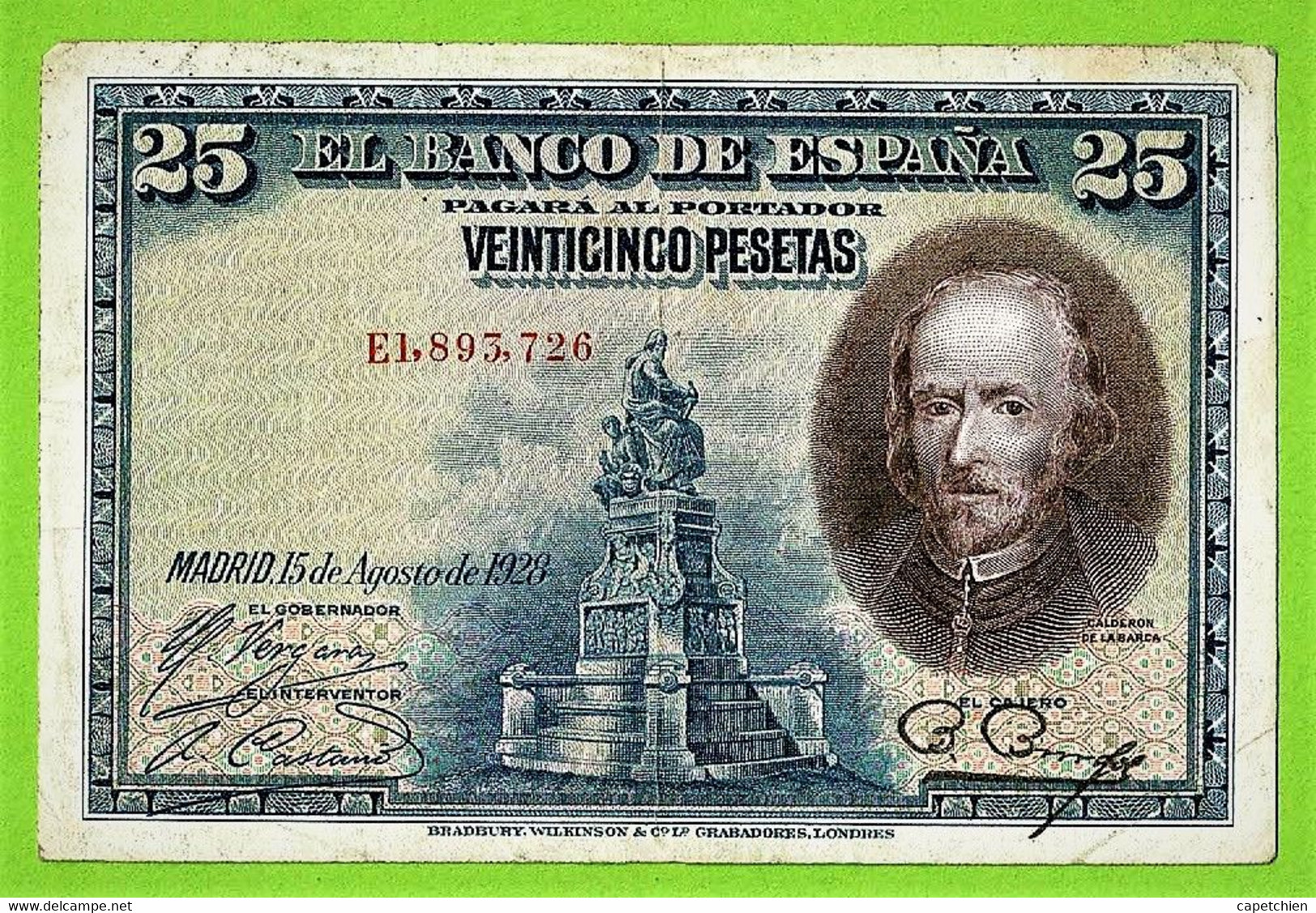 ESPAGNE / 25 PESETAS / EL BANCO DE ESPAÑA / 15 AOUT 1928 - 1-2-5-25 Peseten