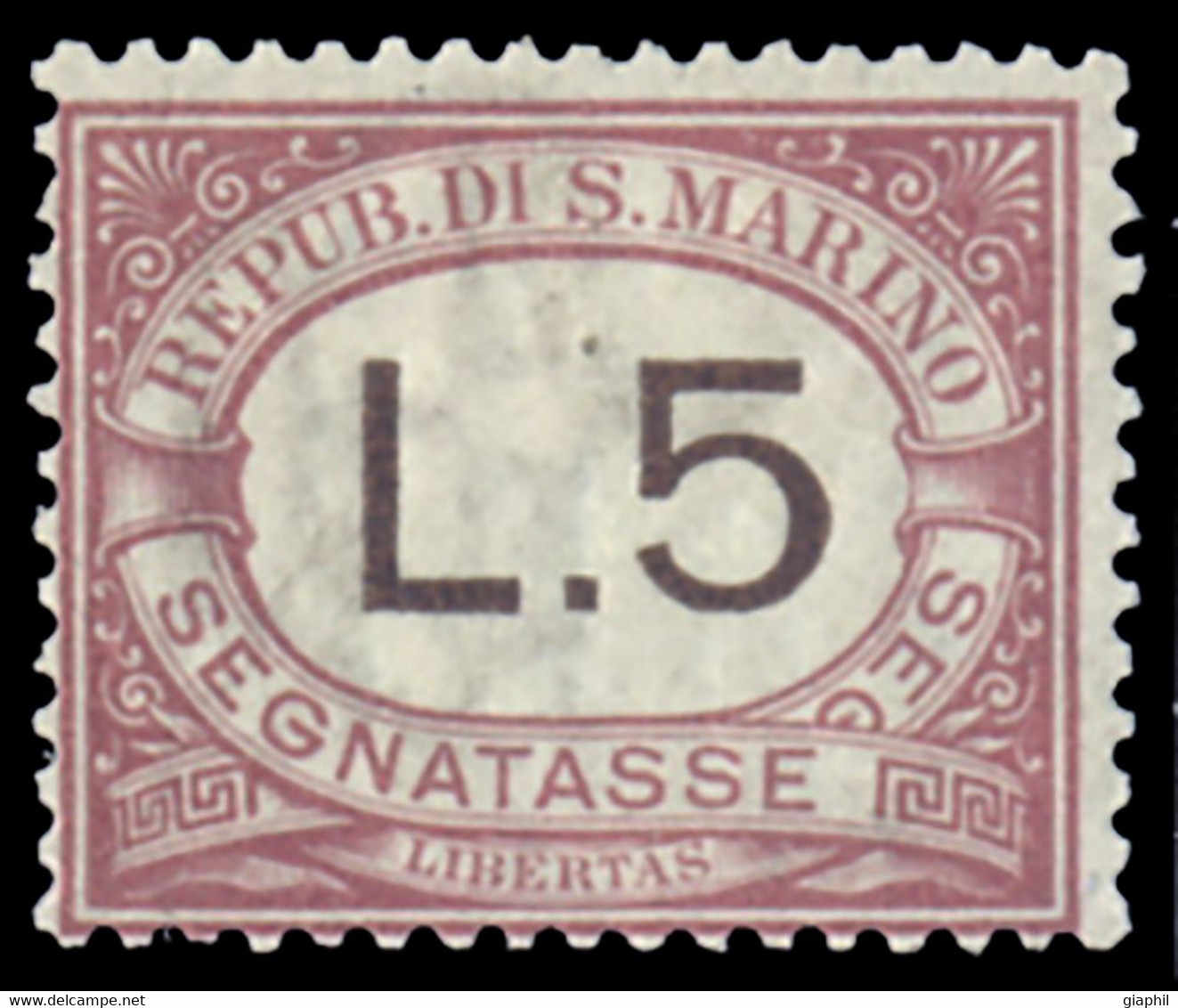 SAN MARINO 1897 SEGNATASSE 5 LIRE (Sass. 8) NUOVO INTEGRO ** OFFERTA! - Segnatasse