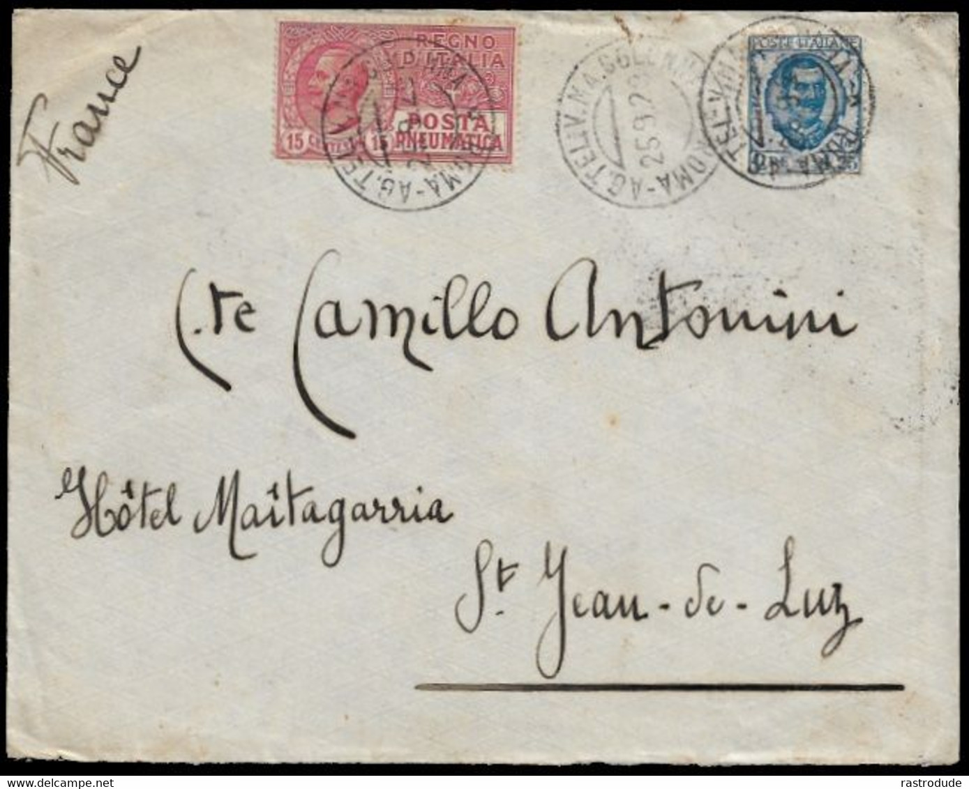 1929 ITALY - COVER POSTA PNEUMATICA - PNEUMATIC POST - ROHRPOST TO FRANCE - SCARCE - Pneumatische Post