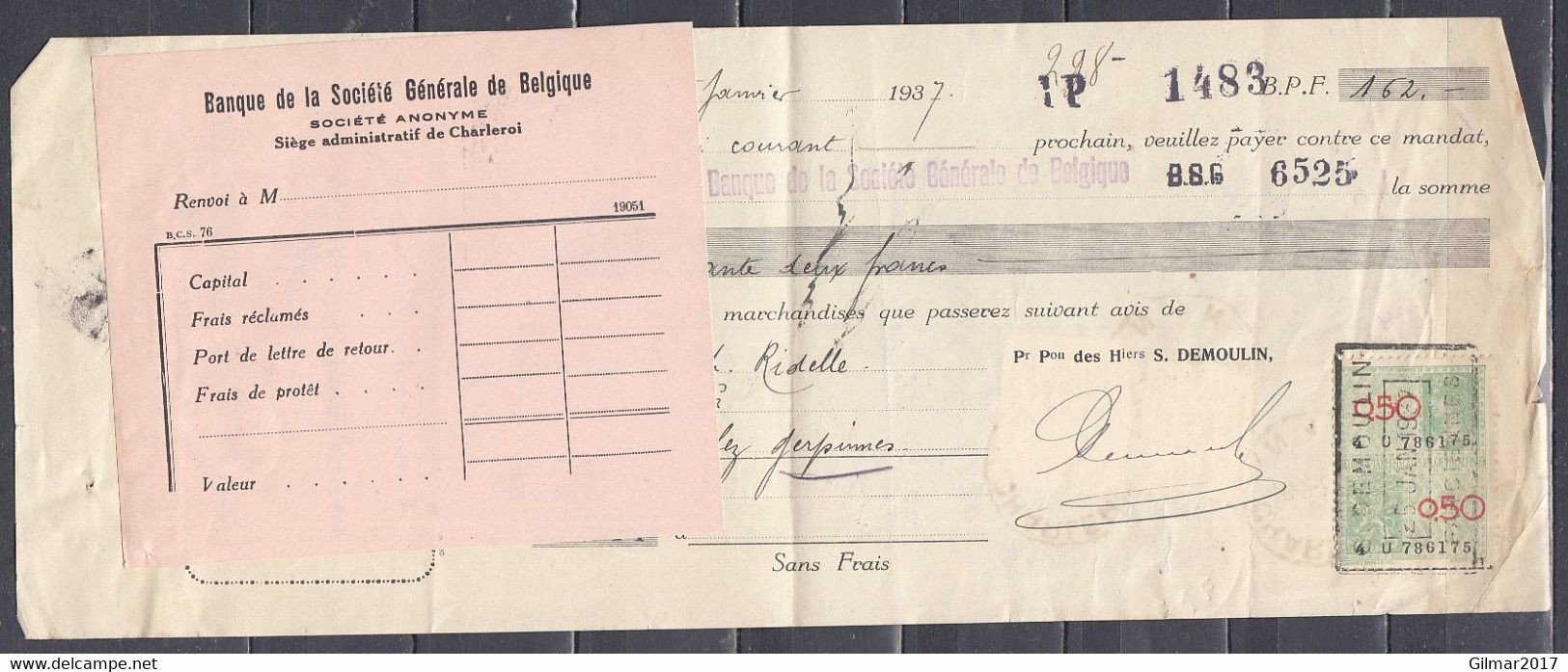 Kwijtingschrift Van Charleroi N1N Met Perfin - 1909-34