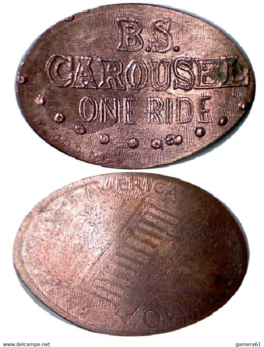 02051 GETTONE TOKEN JETON TRANSPORT CAROUSEL PENNY ELONGATED ONE RIDE B.S. - Pièces écrasées (Elongated Coins)