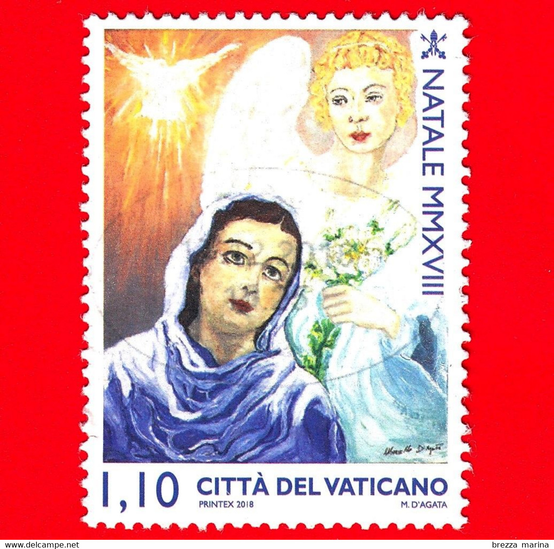 VATICANO - Usato - 2018 - Natale - Annunciazione - Angelo Gabriele - (realizzata Da Un Detenuto) - 1.10 - Used Stamps