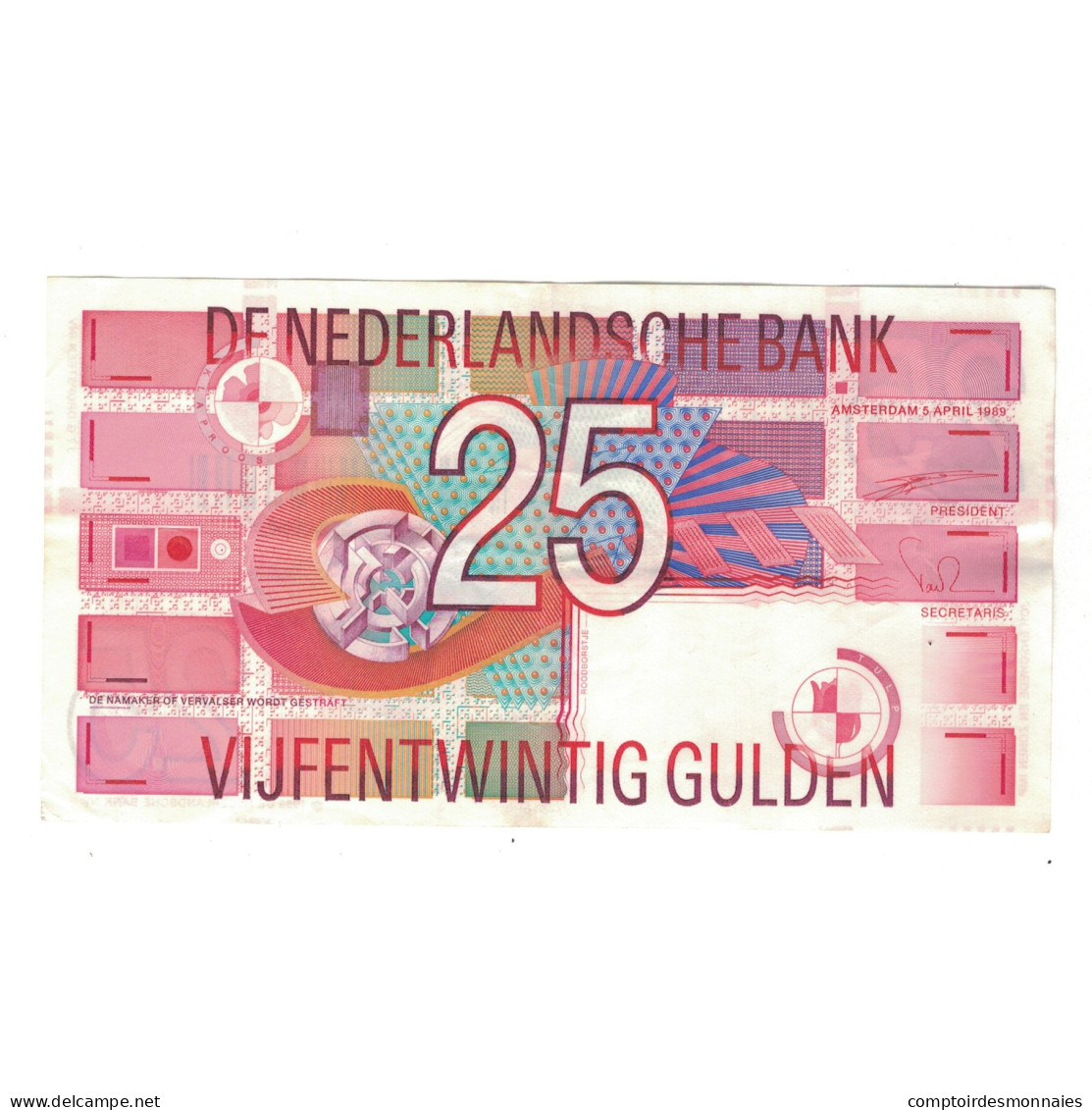 Billet, Pays-Bas, 25 Gulden, 1989, 1989-04-05, KM:100, TTB+ - 25 Florín Holandés (gulden)