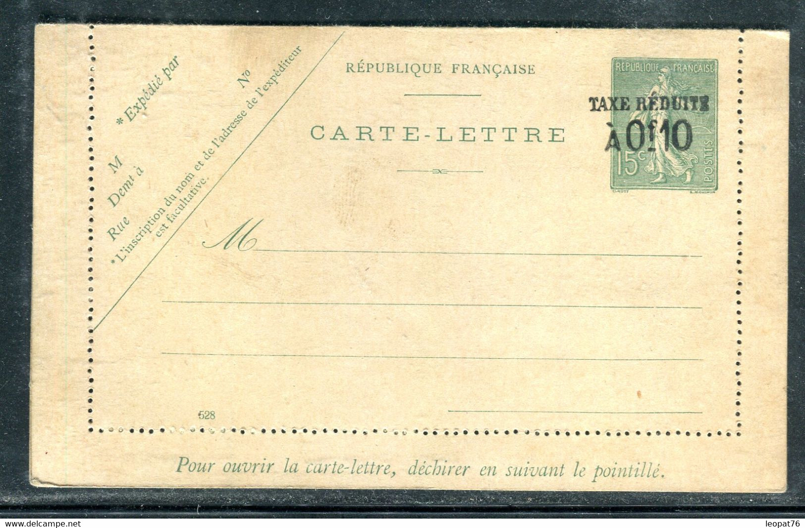 Entier Postal ( Carte Lettre) Type Semeuse Surchargé - Non Utilisé - O 1 - Kaartbrieven