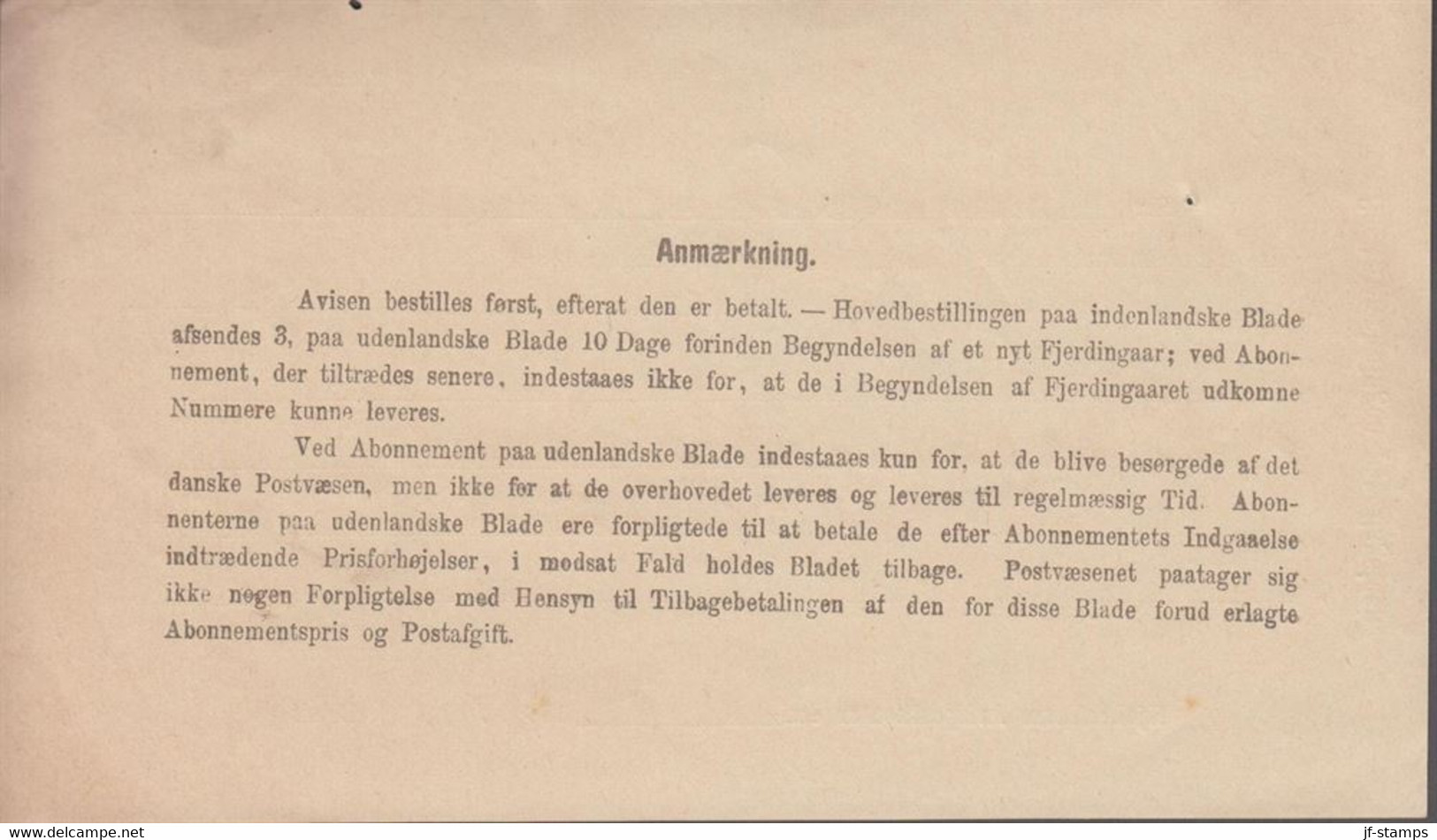 1888. DANMARK. Receipt (Formular Nr. 27 B.) To Svensk-Norsk Gesantskab For Newspapers (aviser) In April Fj... - JF524484 - Postage Due