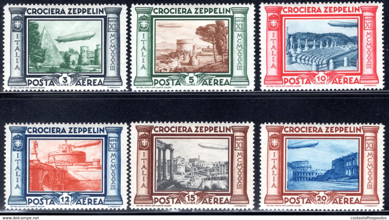 1086.ITALY,1933 ZEPPELIN # 42-47 MH. - Storia Postale (Zeppelin)