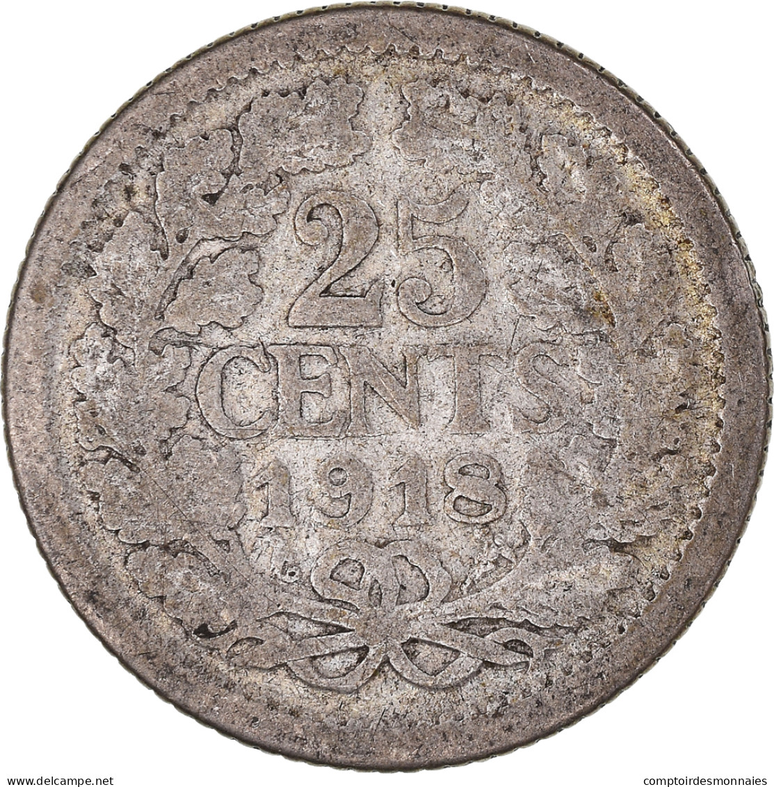 Monnaie, Pays-Bas, Wilhelmina I, 25 Cents, 1918, Utrecht, TB, Argent, KM:146 - 25 Centavos