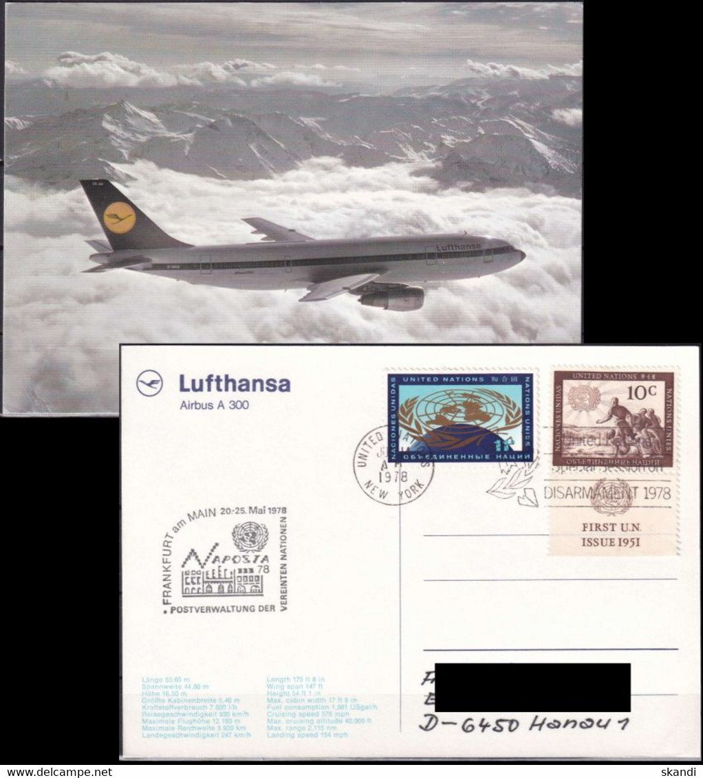 UNO NEW YORK 1978 Postkarte Naposta78 Lufthansa A300 - Cartas & Documentos