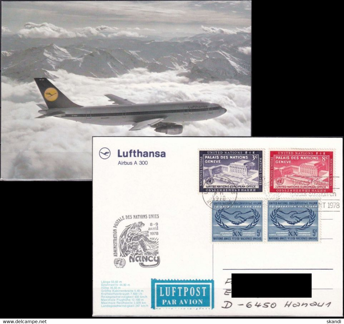 UNO NEW YORK 1978 Postkarte Nancy 78 Lufthansa Airbus A300 - Briefe U. Dokumente