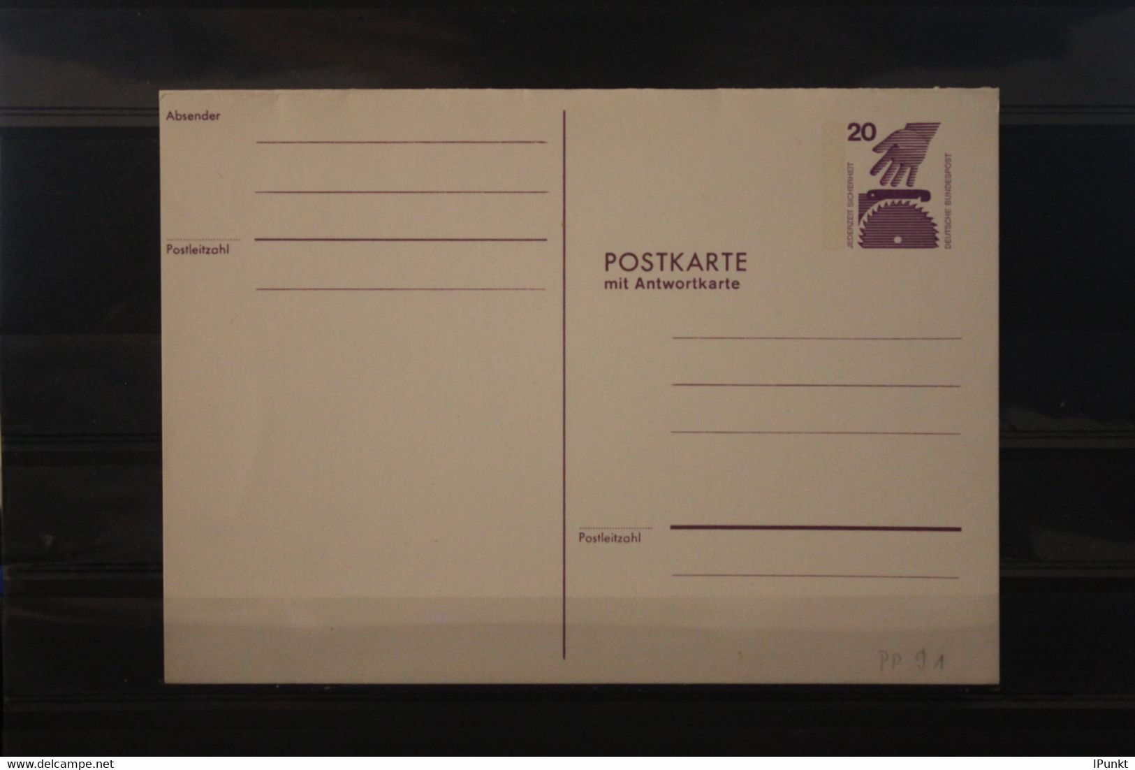 Deutschland 1974, Postkarte Wertstempel Unfallverhütung, 20 Pf., PP 91, Kompl. Druck Lila, Ungebraucht - Privé Postkaarten - Ongebruikt
