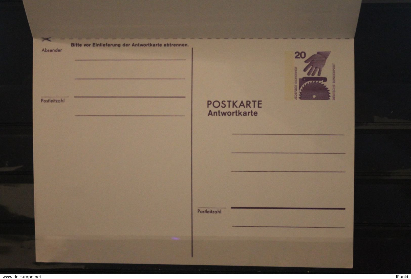 Deutschland 1974, Postkarte Wertstempel Unfallverhütung, 20 Pf., PP 92, Kompl. Druck Lila, Ungebraucht - Privé Postkaarten - Ongebruikt