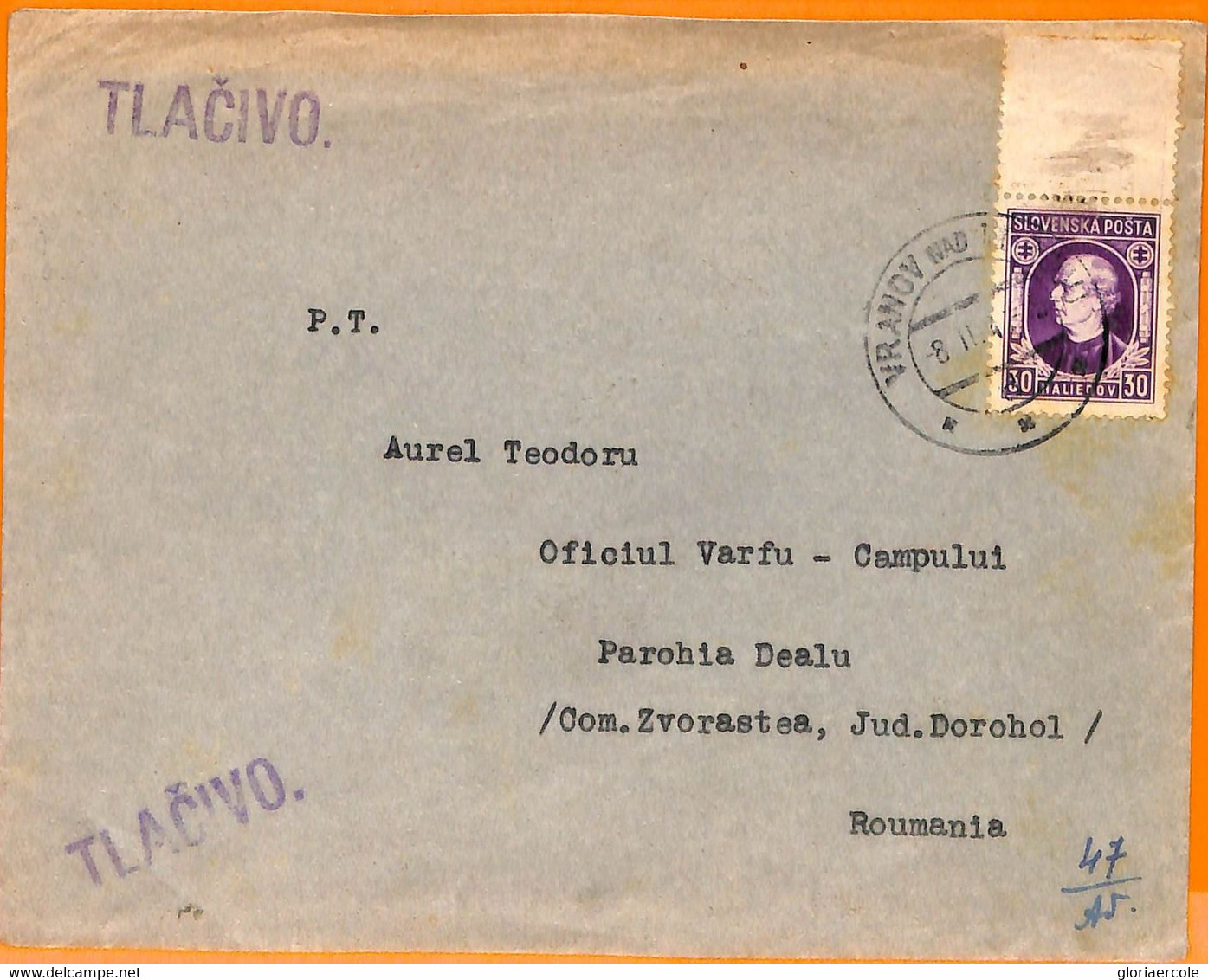 99880 - SLOVAKIA -  POSTAL HISTORY -  COVER To ROMANIA  1940 - Briefe U. Dokumente