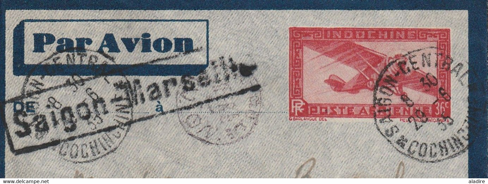 1935 - Entier Postal Enveloppe Par Avion 36 C De Saigon Central Vers Auzat Sur Allier - Cad Transit Et Arrivée - PA8 - Airmail