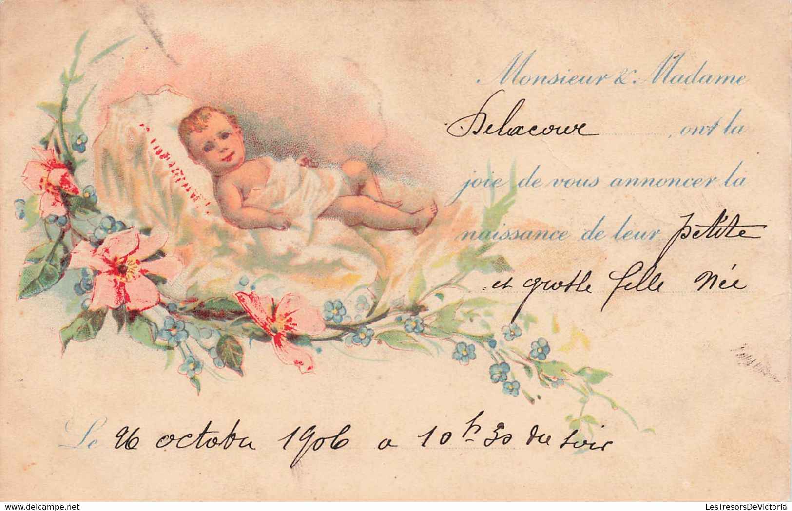 CPA Faire Part De Naissance - Famille Delacour - 1910 - Fantaisie Bébé - Ambulant - Neonati